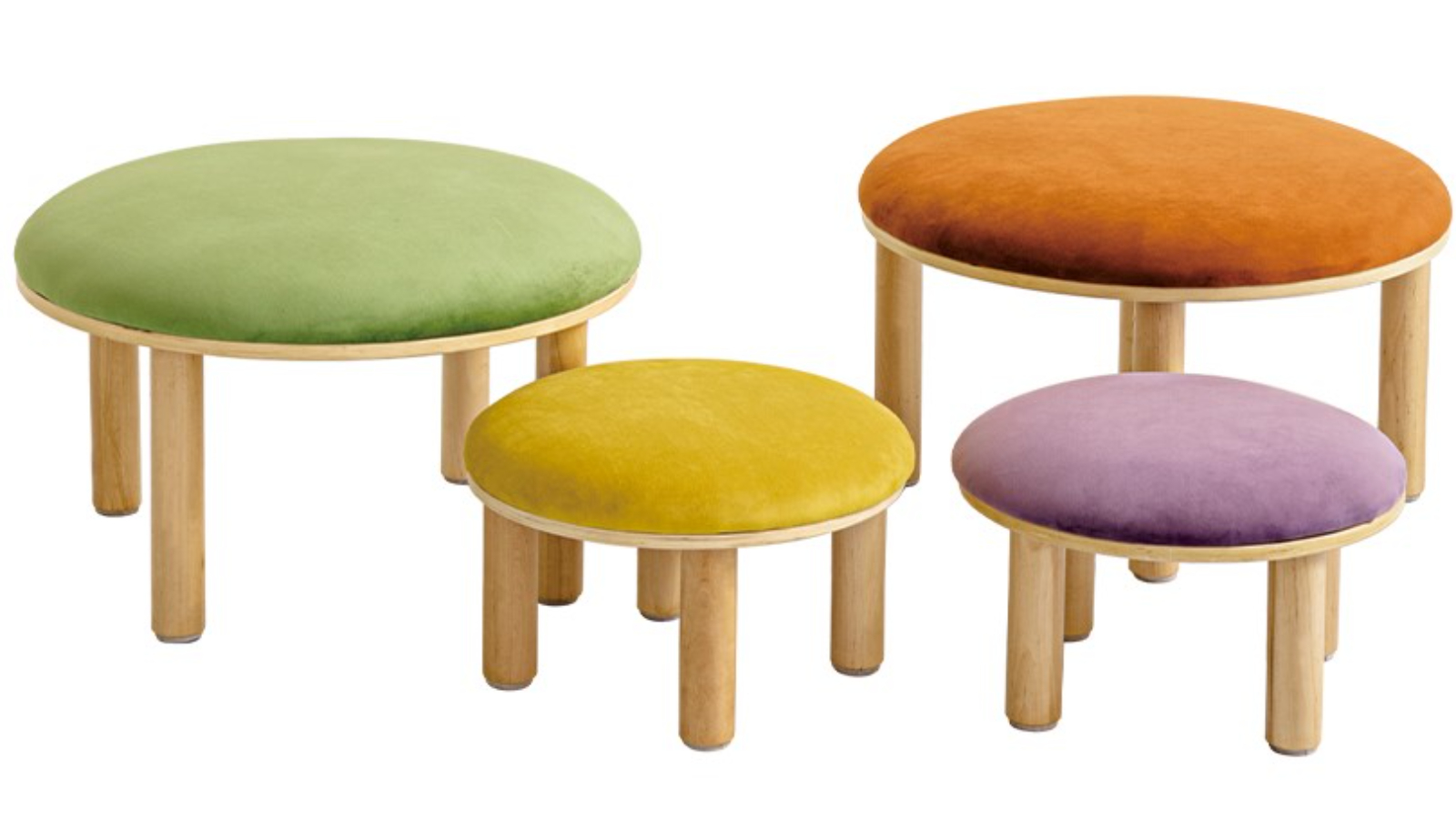 Jooyes Kids 4 Colour Round Velvet Ottoman - Set of 4