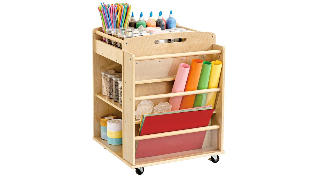 Jooyes Children Wooden Art Craft Multi-function Material Storage Trolley