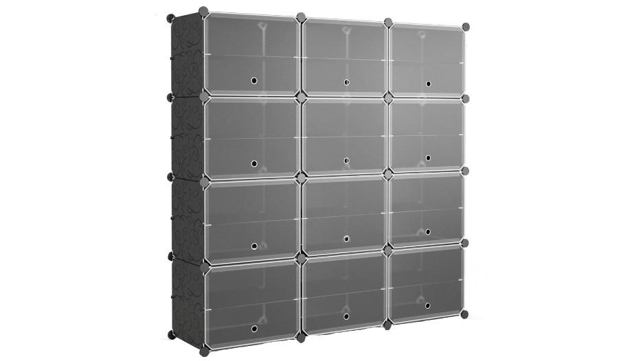 Costway 12 Cube Shoe Storage Cabinet with 5 Hanging Hook - Black