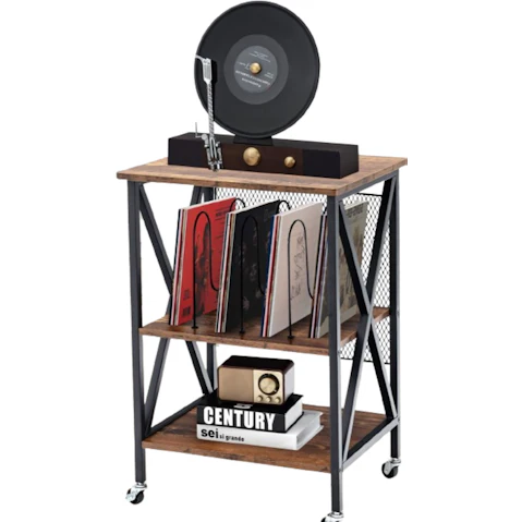 Costway 3-Tier Mobile Turntable Stand with 3 Divider and Lockable Wheel