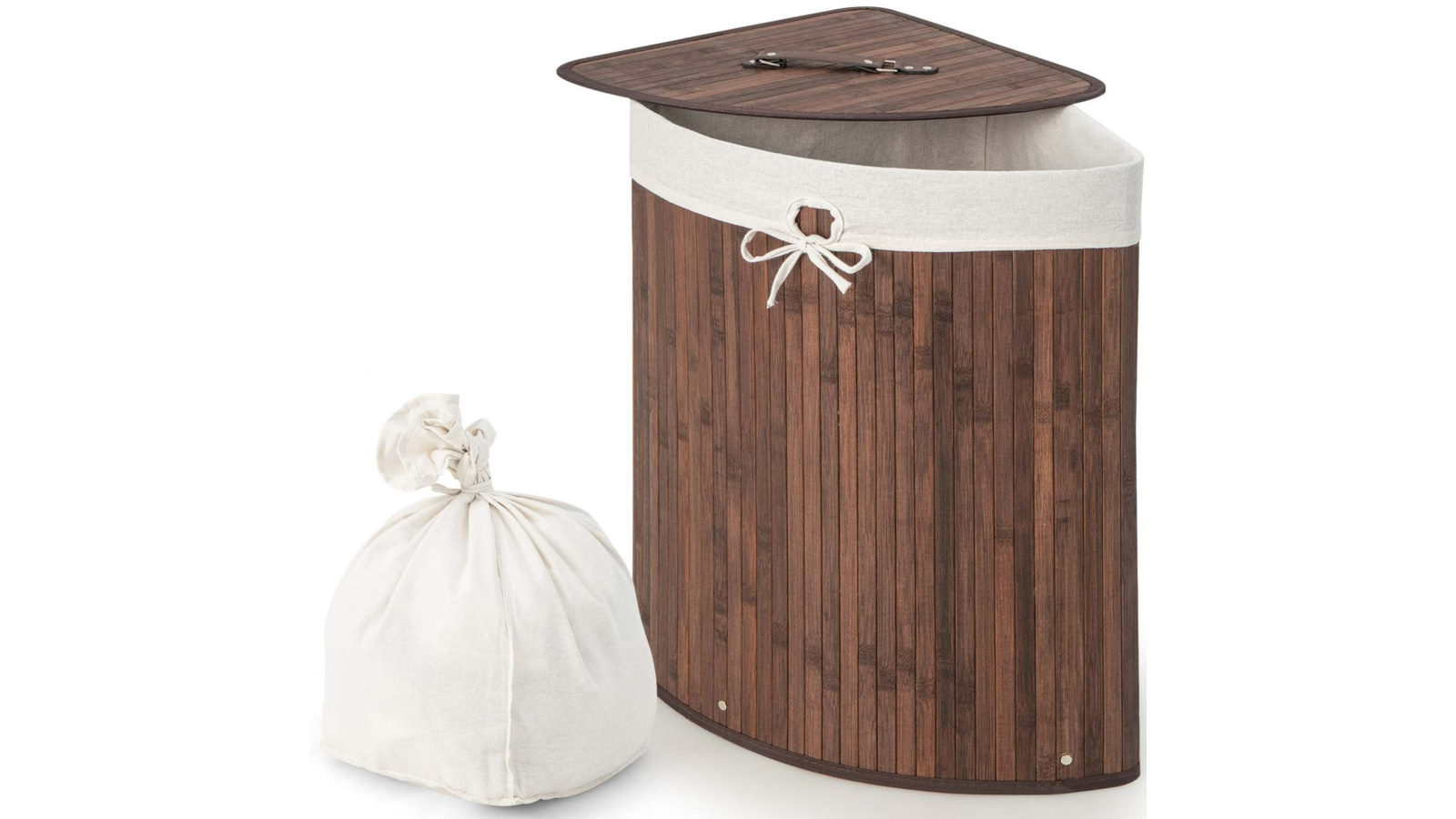 Costway Laundry Hamper with Lid 72L Bamboo Laundry Basket Washable Liner Bag - Brown