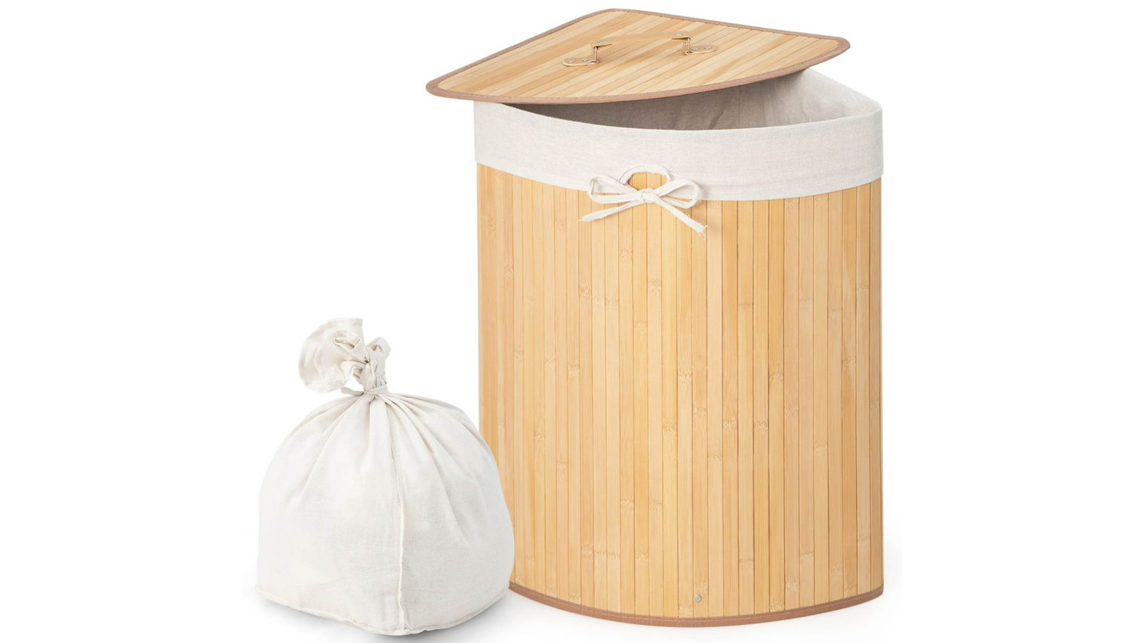 Costway Laundry Hamper with Lid 72L Bamboo Laundry Basket Removable Machine Washable Liner Bag - Natural
