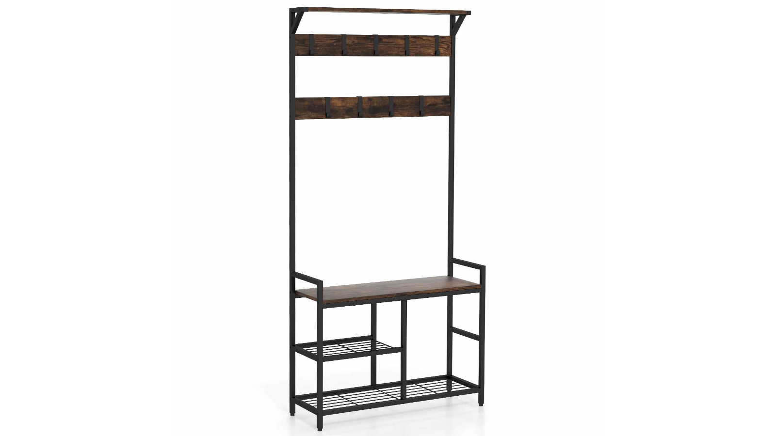 Costway Adjustable Stand Garment Wood Rail Hanger Clothes Rack