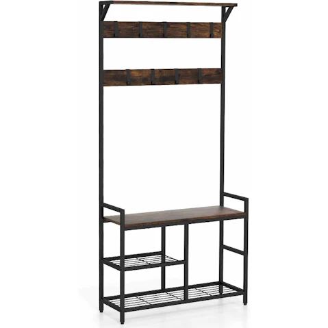 Costway Adjustable Stand Garment Wood Rail Hanger Clothes Rack