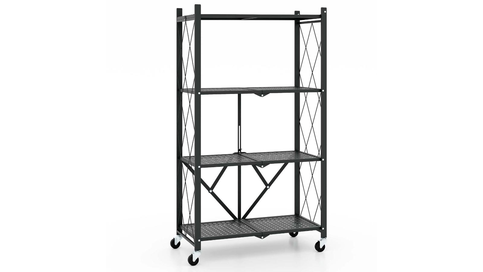 Costway 4-Tier Foldable Storage Shelf Rack with Lockable Wheels
