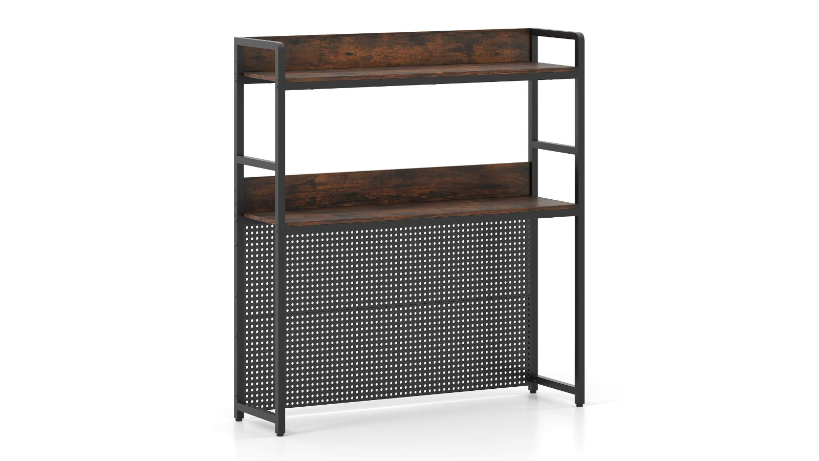 Costway Desktop Bookshelf with Pegboard and Adjustable Feet - Brown