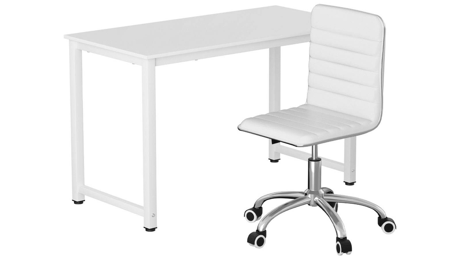 Artiss 120cm Computer Desk Office Chairs Set PU Leather Low Back - White