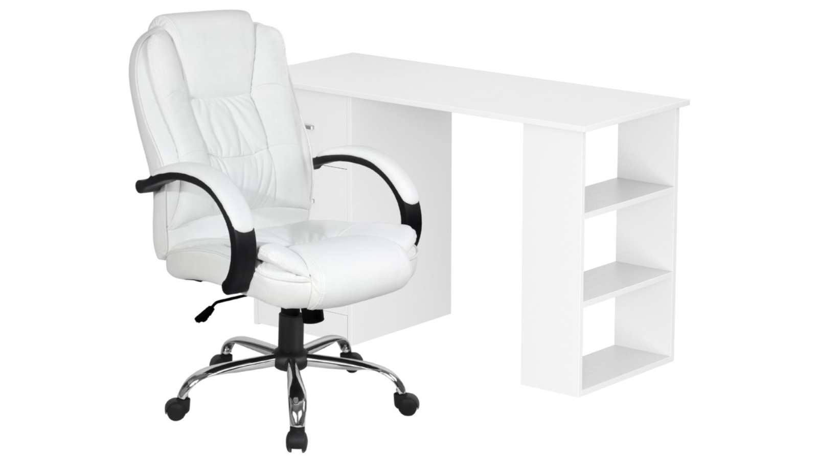 Artiss 120cm Computer Desk with High Back PU Leather Chair - White