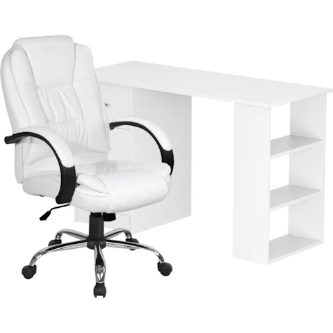 Artiss 120cm Computer Desk with High Back PU Leather Chair - White