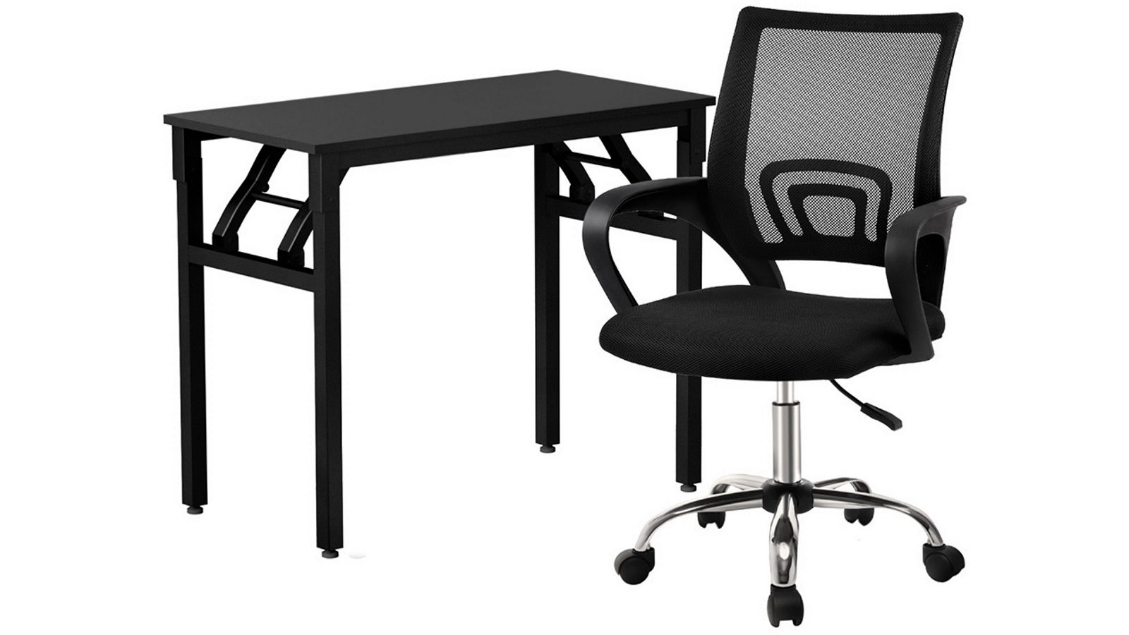 Artiss Foldable Computer Desk Mesh Office Chair Set - Black