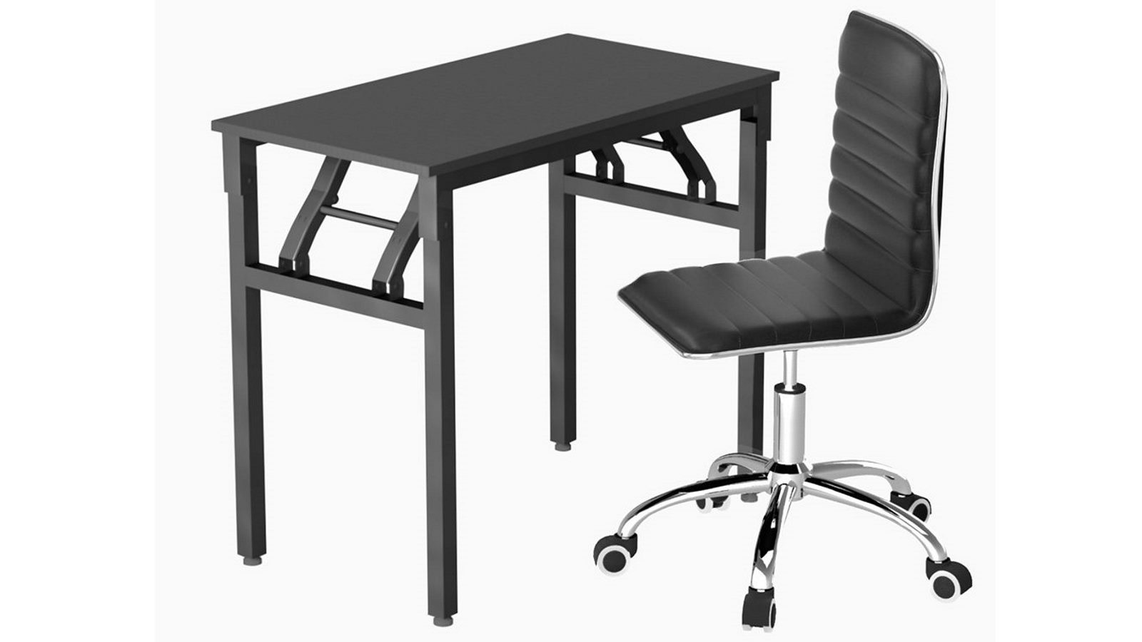 Artiss Foldable Computer Desk Office Chair Set with PU Leather - Black