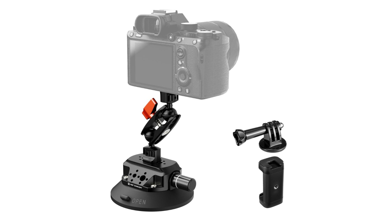 K&F Concept 4.5ft Suction Cup Camera Mount with Phone and GoPro Adapter