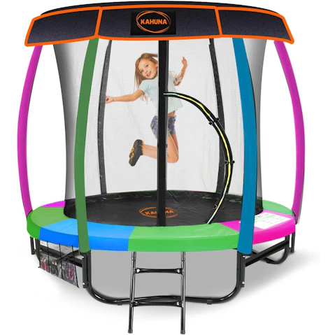 Kahuna 6-ft Trampoline with Roof and Basketball Set - Rainbow