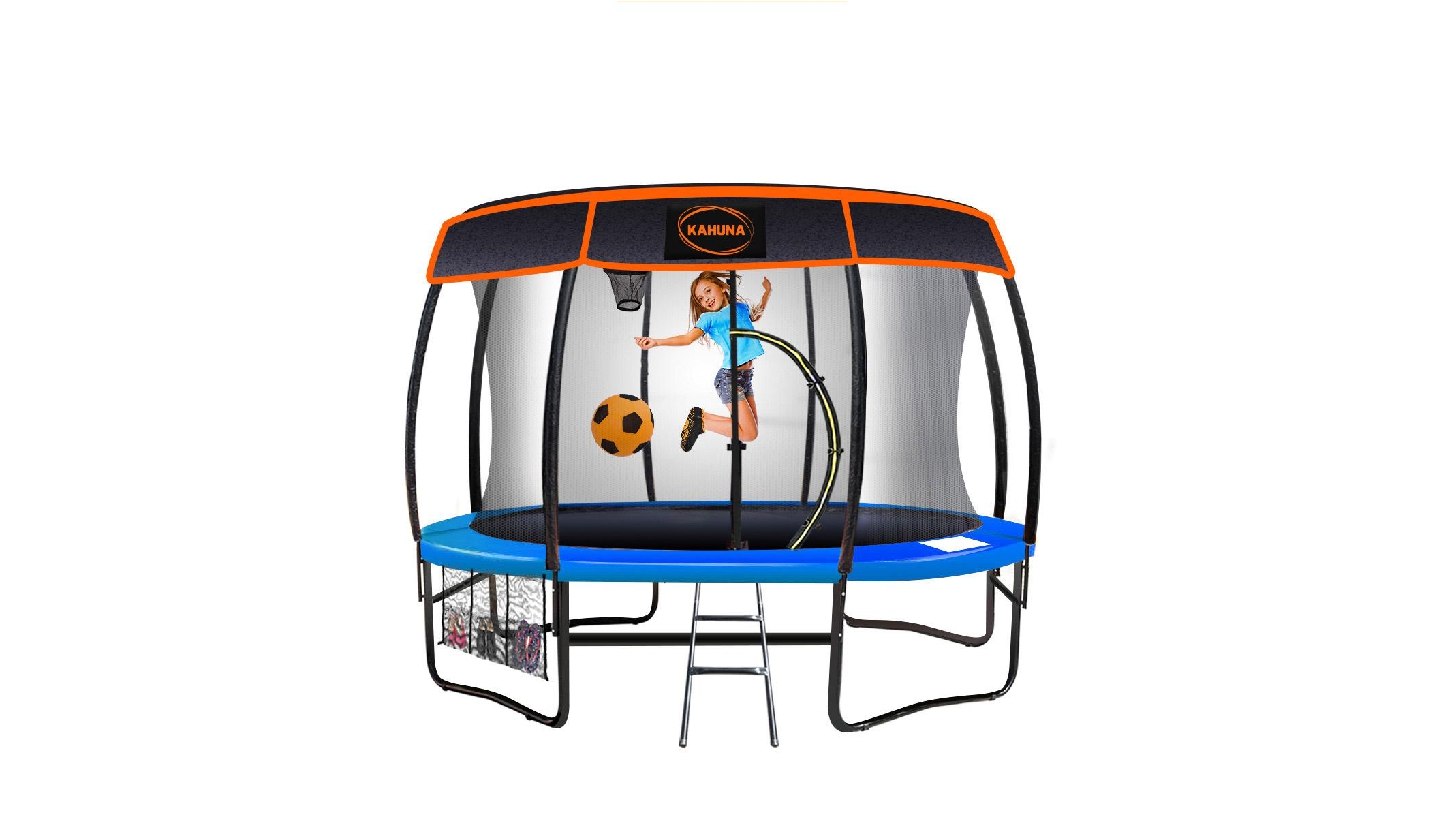 Kahuna 10-ft Trampoline with Roof and Basketball Set - Blue
