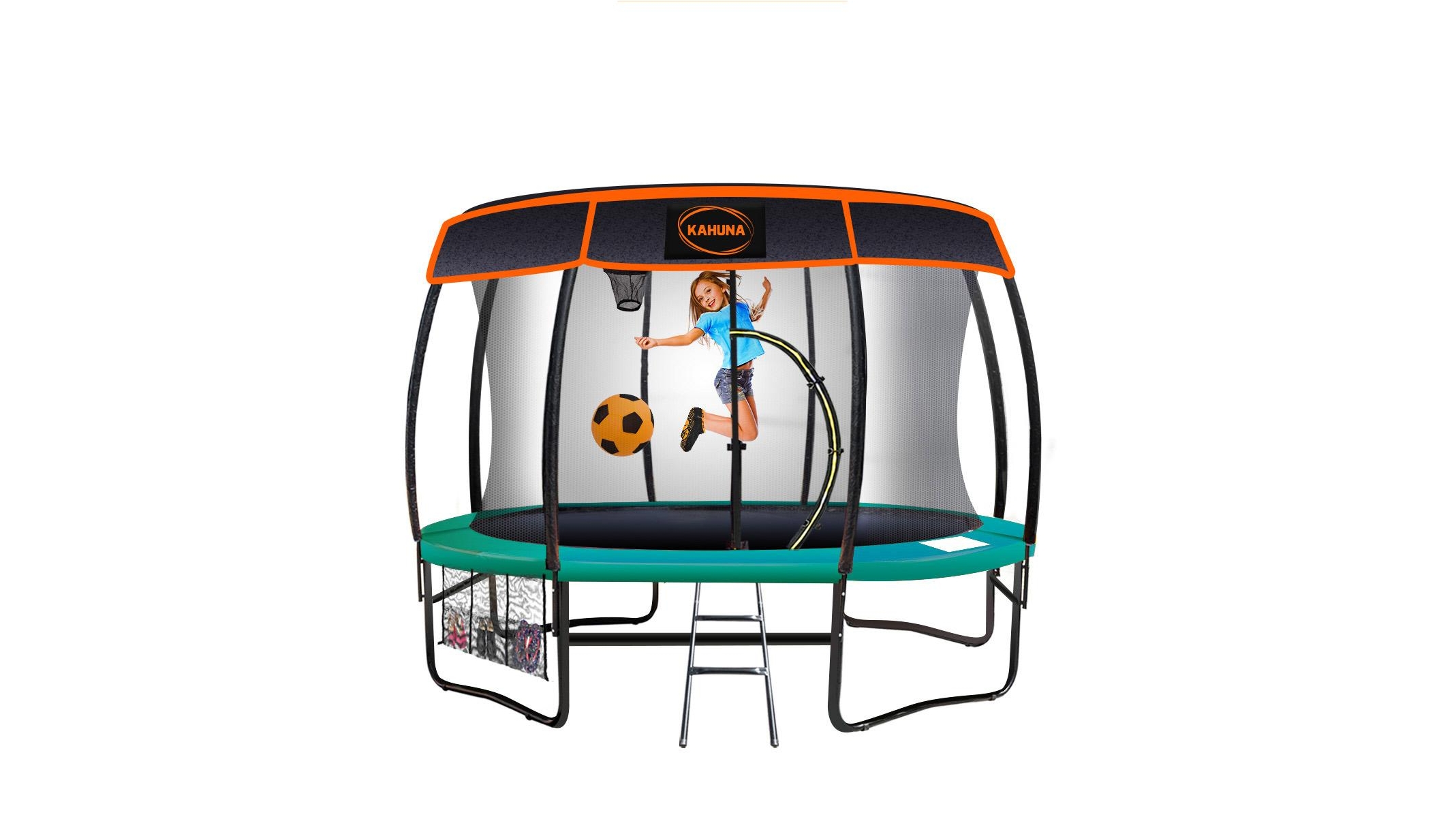 Kahuna 10-ft Trampoline with Roof and Basketball Set - Green