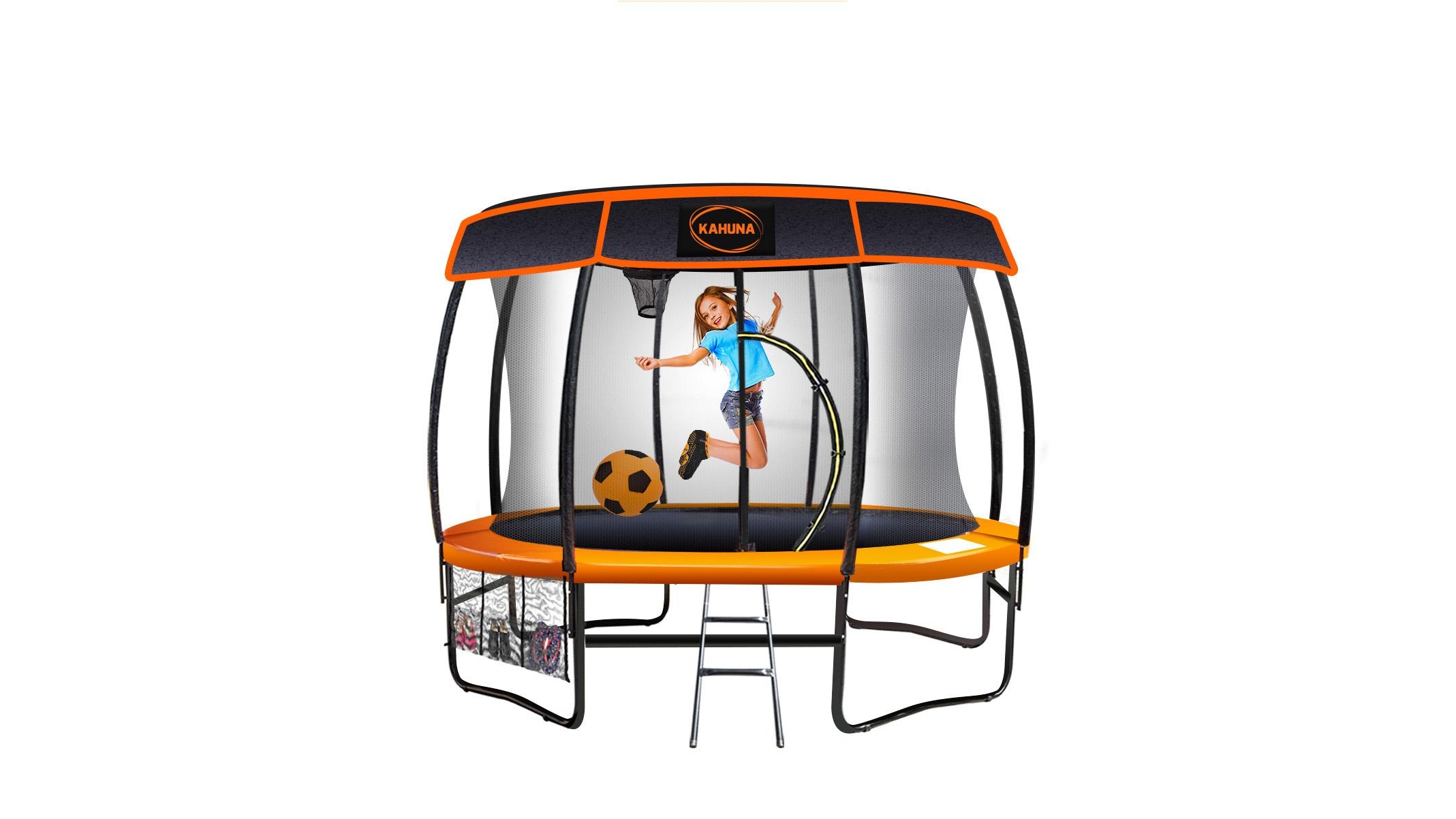 Kahuna 10-ft Trampoline with Roof and Basketball Set - Orange