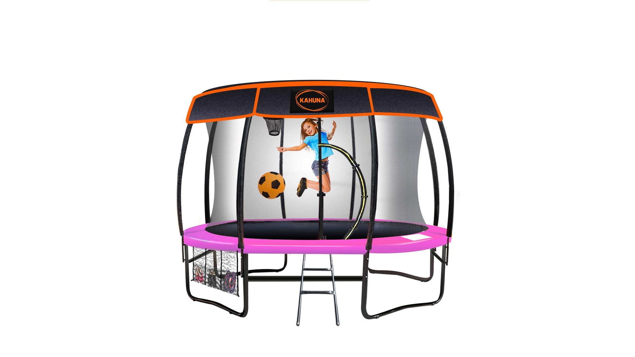 Kahuna 10-ft Trampoline with Roof and Basketball Set - Pink