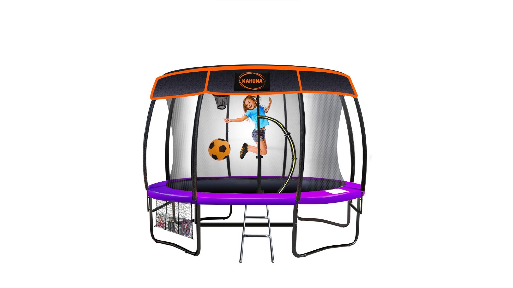 Kahuna 10-ft Trampoline with Roof and Basketball Set - Purple