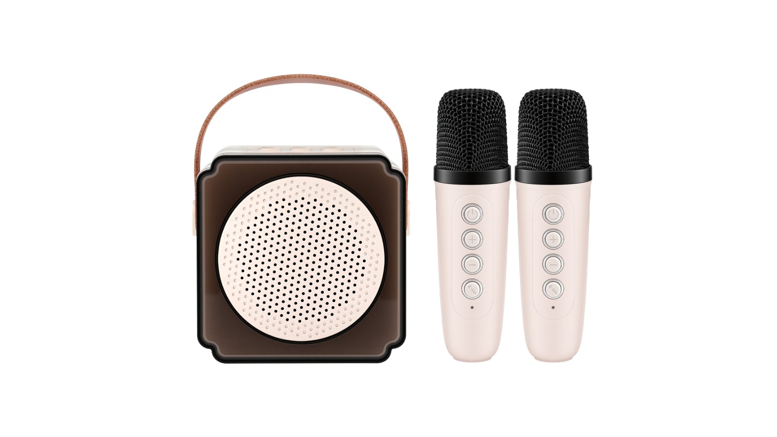 Alpha Mini Portable Karaoke Machine with 2-Wireless Microphone - Beige
