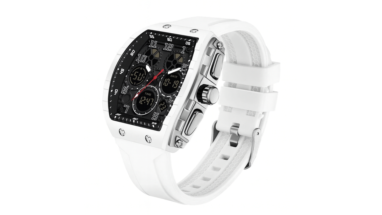Kangaroo Fitness Silicone Digital Wristwatch with Multifunctional Feature - White