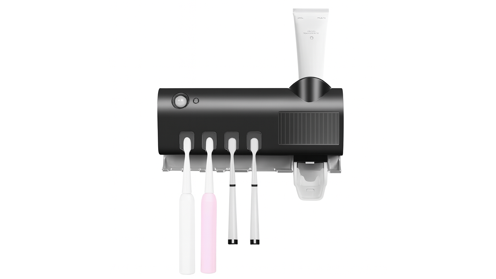 Kangaroo Fitness Wall-Mounted UV Toothbrush Sterilizer/Toothpaste Dispenser with Solar - Black