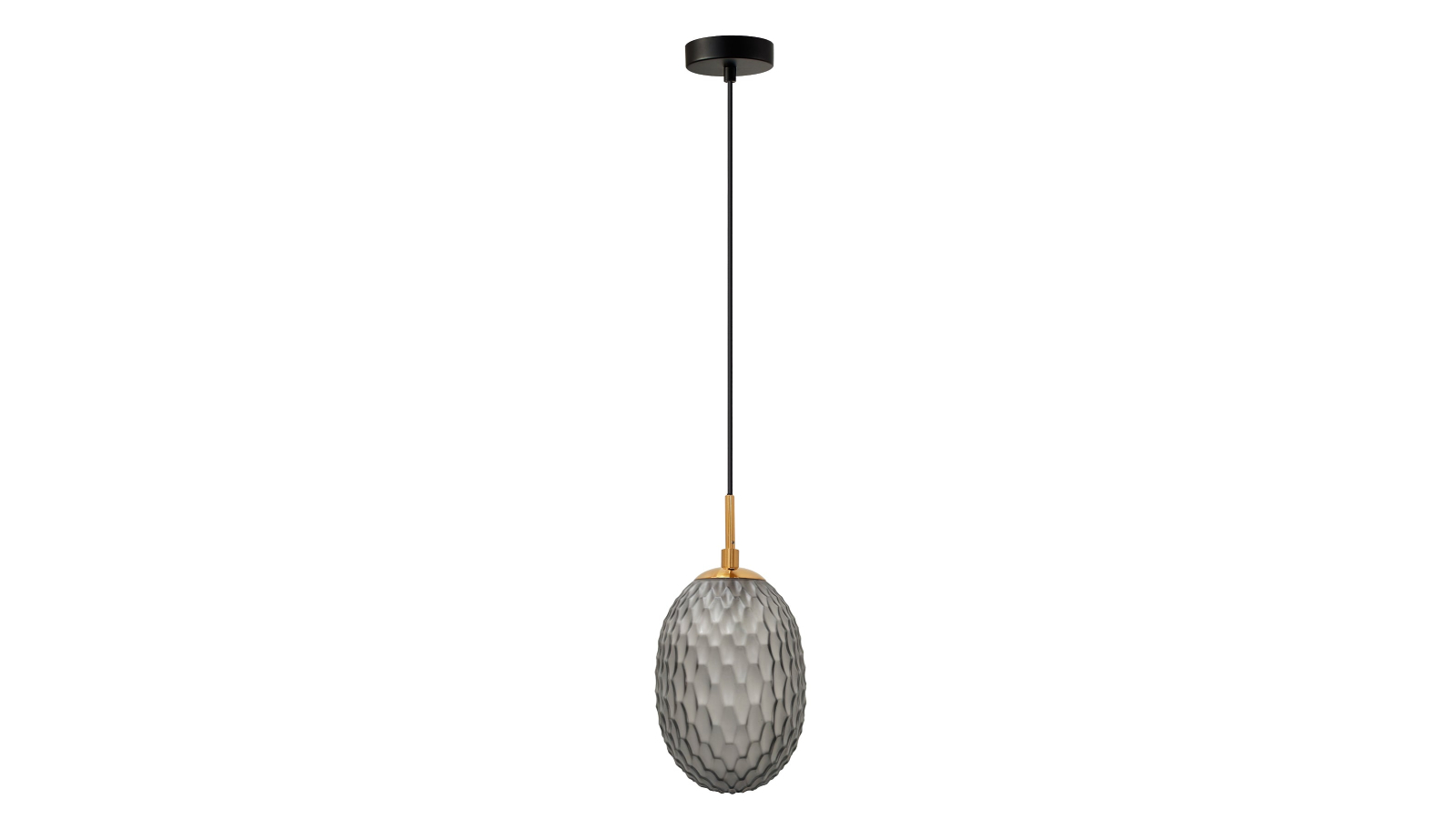 Black Kathal Smokey Ellipse Glass Segmented with Brass Highlight Enclosed Pendant Light - 15cm