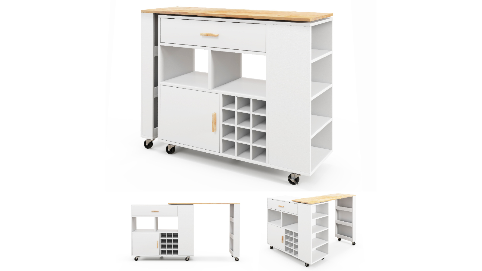 Costway 2-in-1 L-Shaped Kitchen Island Trolley Rotating Top and