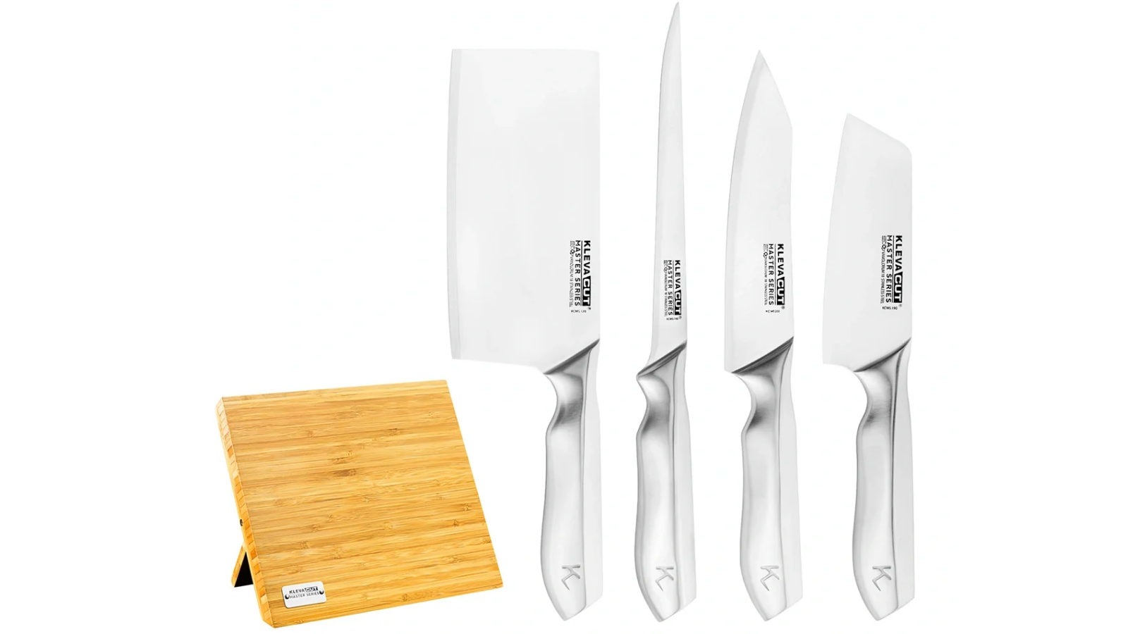 Kleva Cut Master Series Bamboo Specialist 4 Piece Knife Set with Block and Sharpener