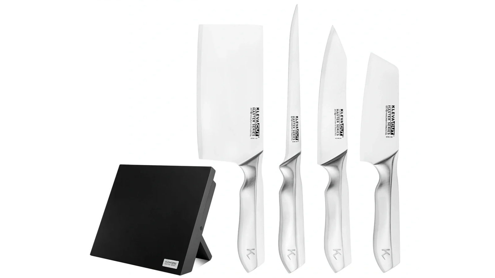 Kleva Cut Master Series Midnight Specialist 4 Piece Knife Set with Block and Sharpener