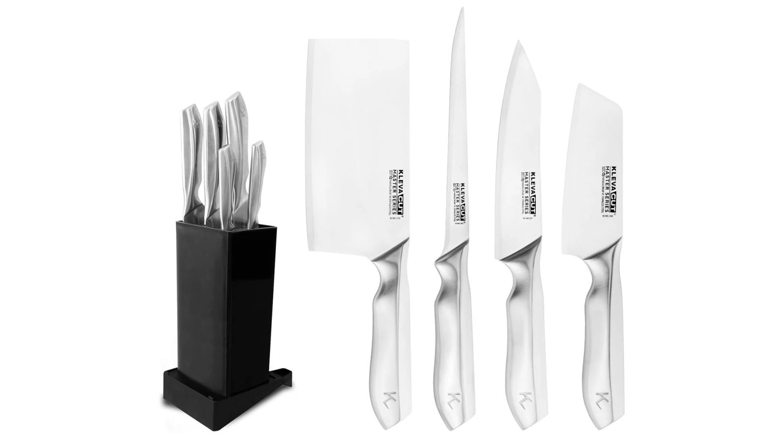 Kleva Cut Master Series Culinary Specialist 4 Piece Knife Set with Universal Block and Sharpener