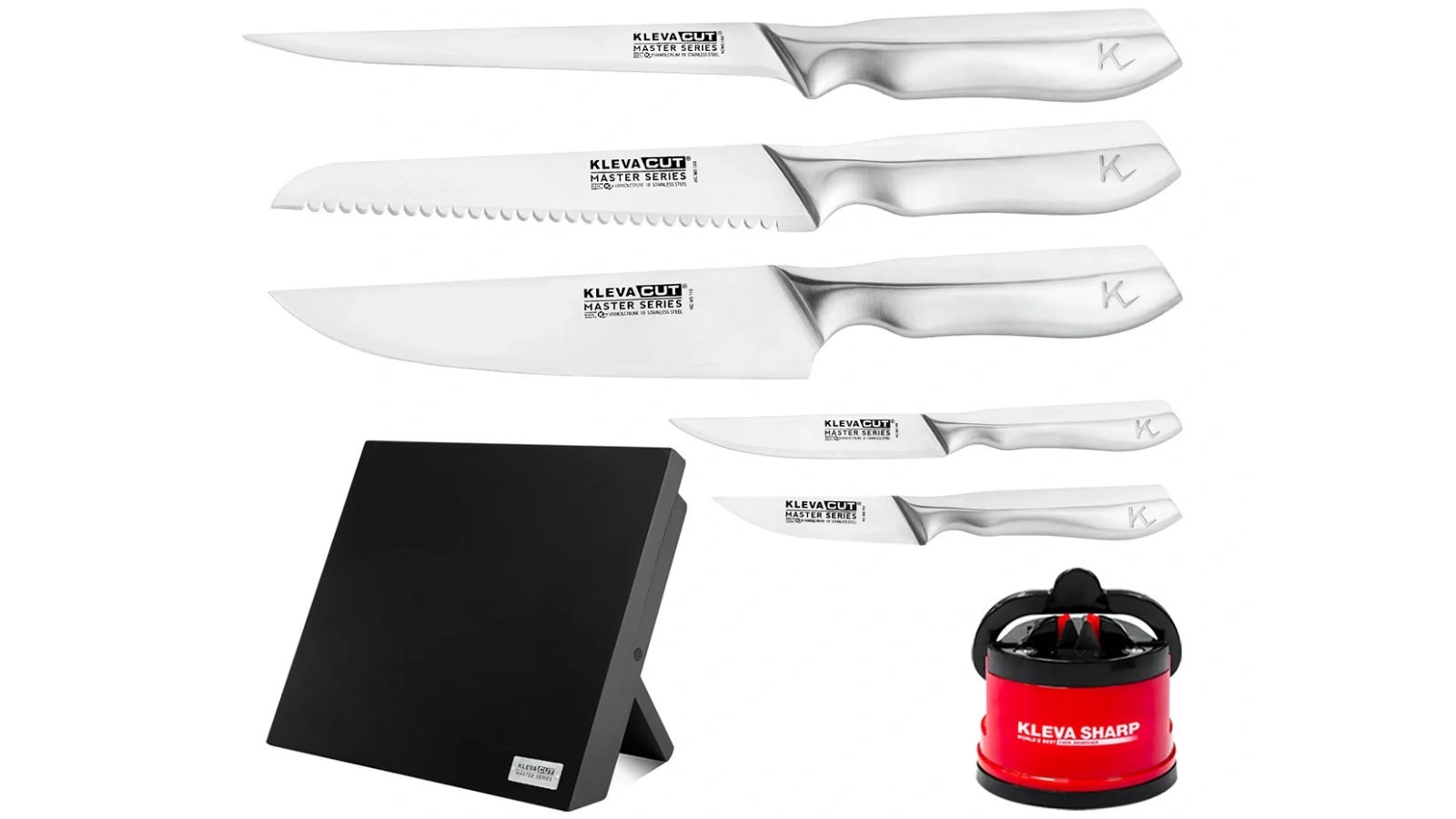 Kleva Cut Master Series Midnight Grand Chef 5 Piece Set with Block and Sharpener