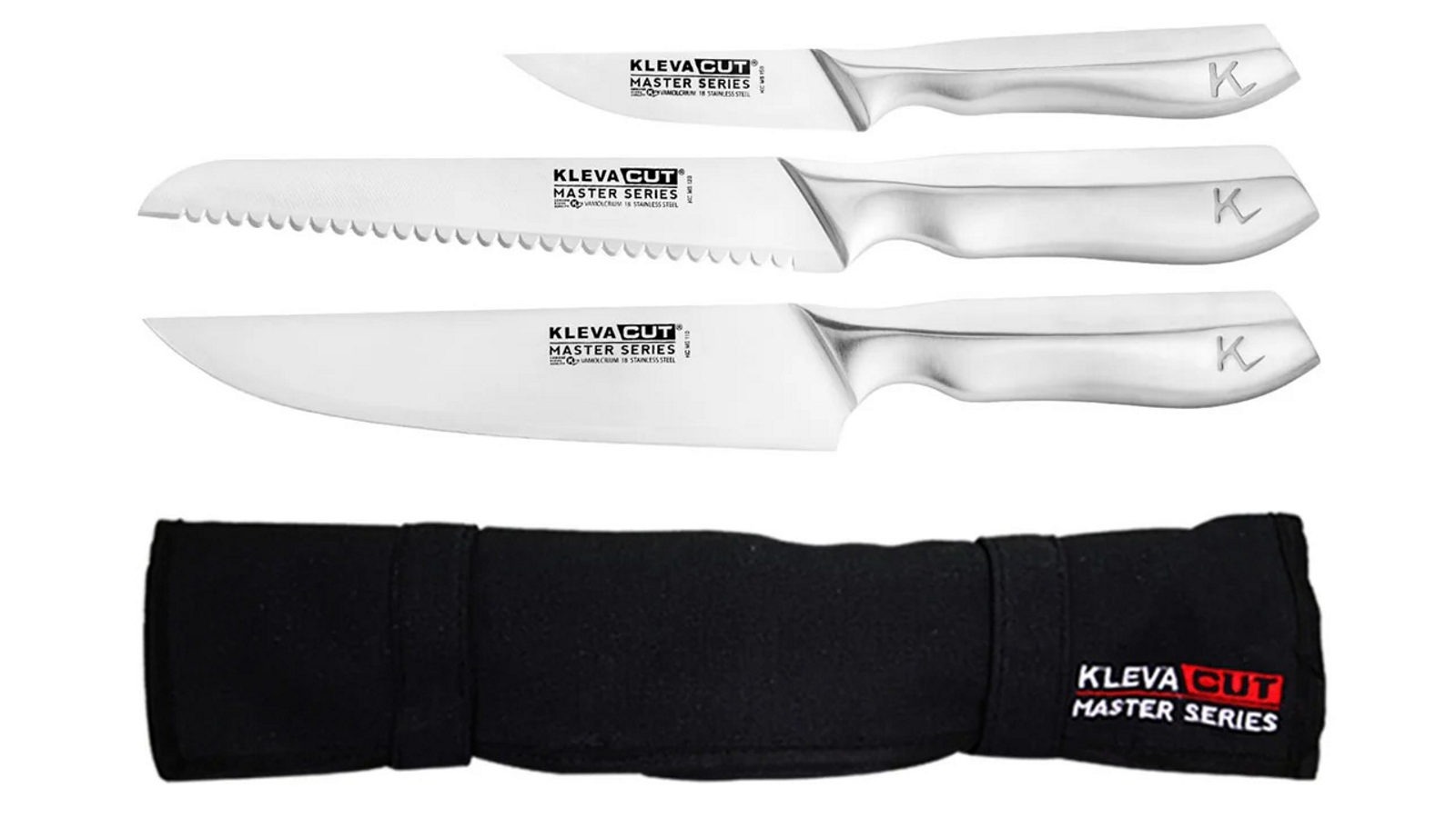 Kleva Cut Master Series Baker and Chef 3 Piece Knife Set with Satchel