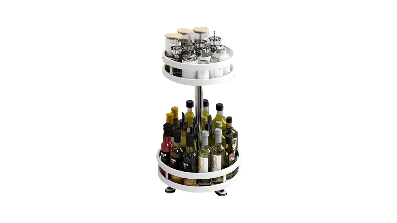 SOGA 2 Tier Steel White Round Rotating Multi-Function Spice Organiser