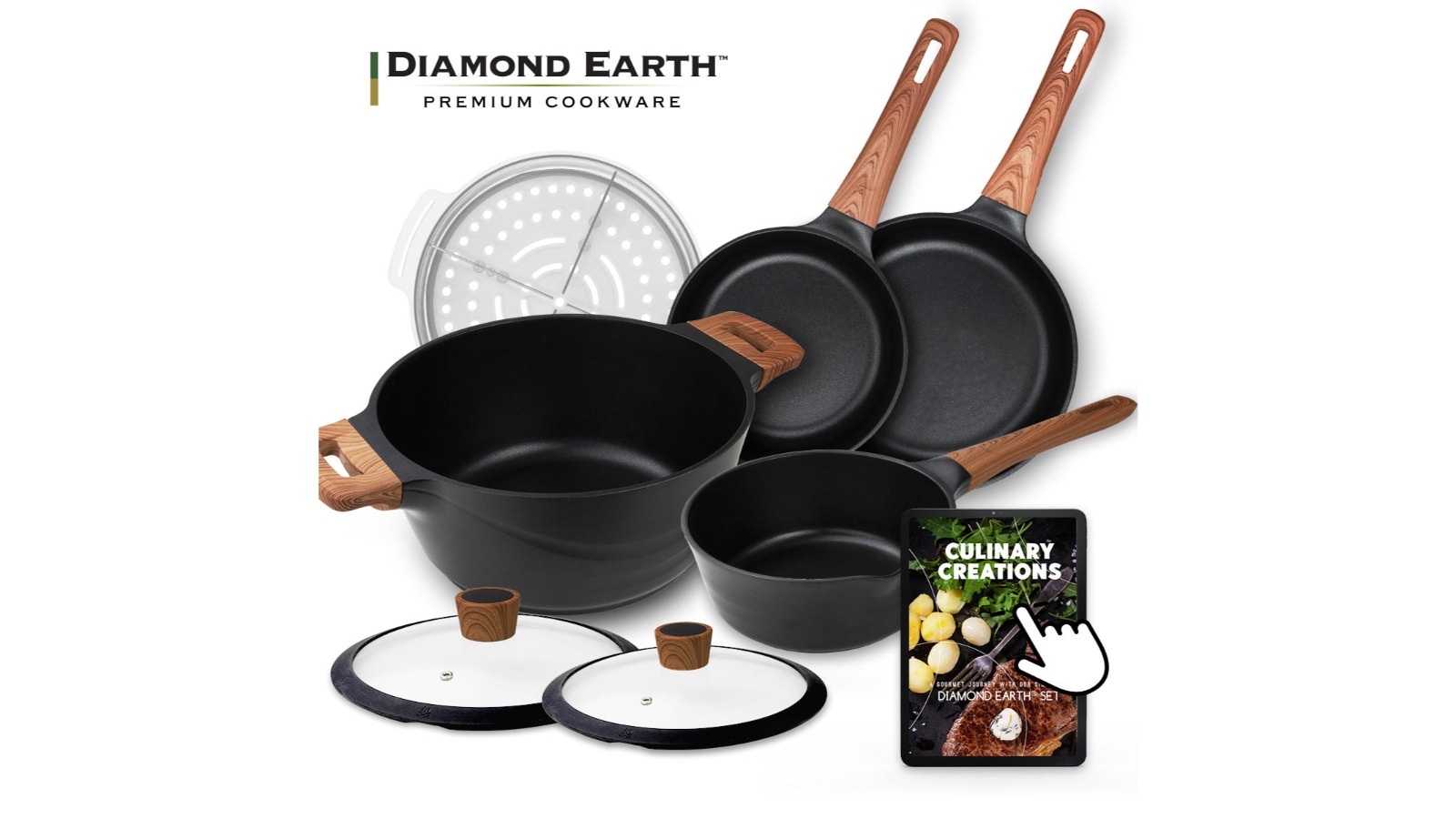 Kleva Diamond Earth Set of 7 Premium Cookware with Superior Non-Stick Coating