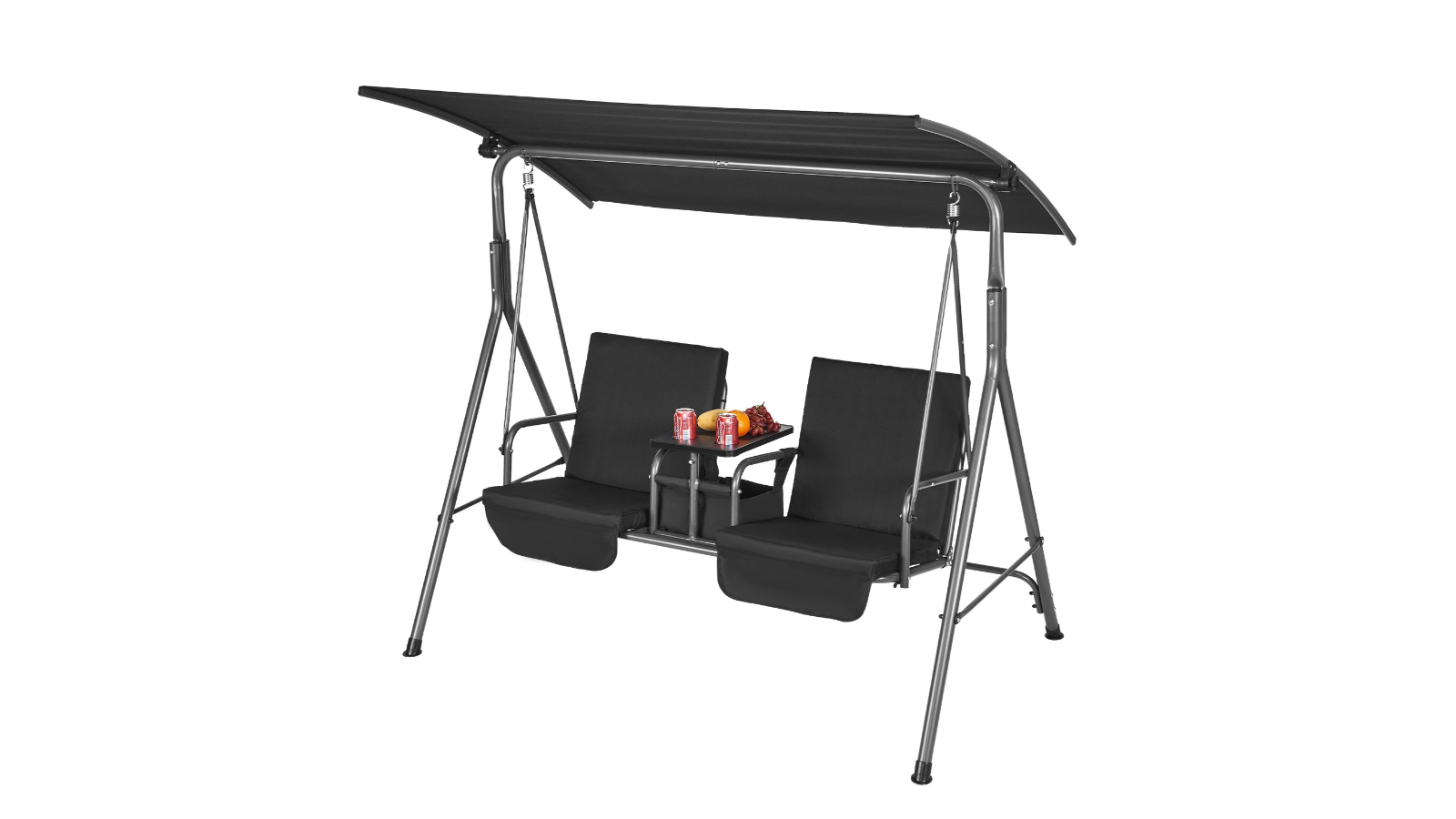 Pretty & Practical 2-Seat Steel Frame Patio Swing Chair with Storage Bag - Black