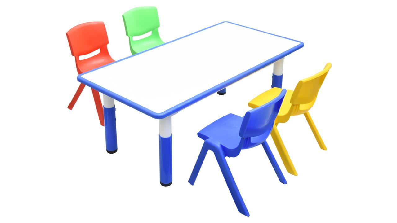 HelloDeal 120 x 60cm Kids Whiteboard Drawing Activity Table and 4 Mixed Chair Set - Blue