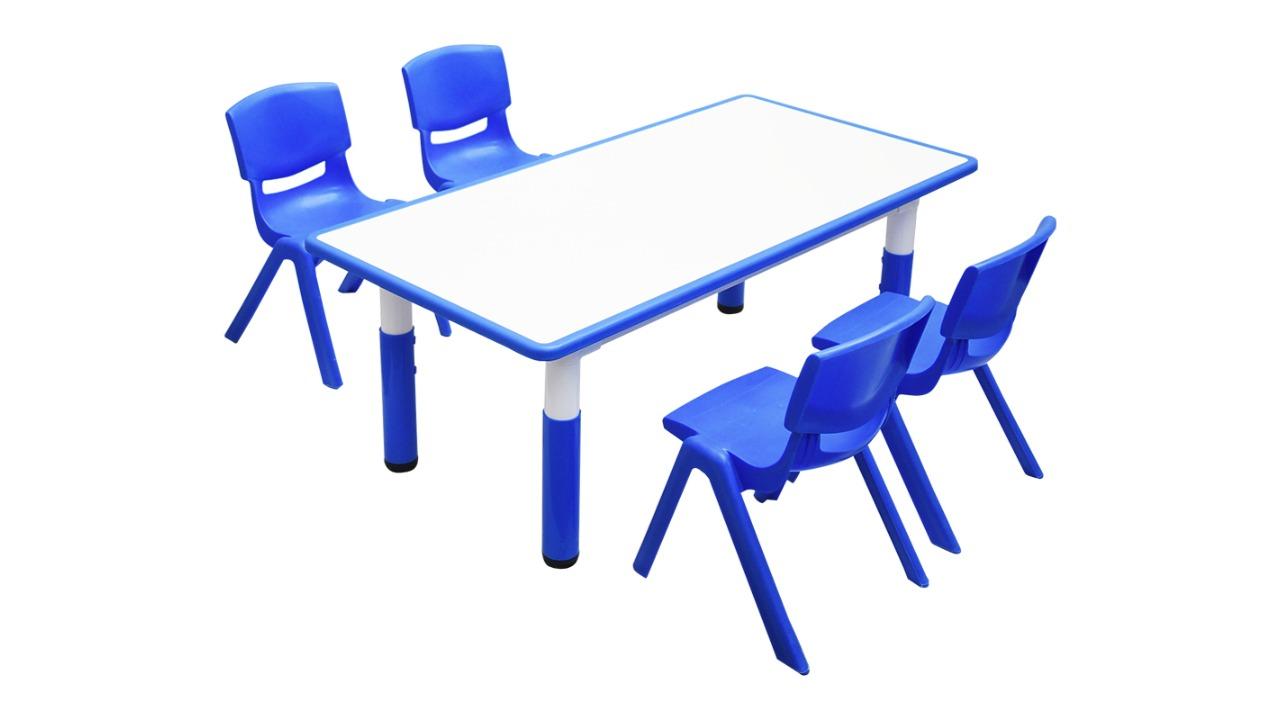 HelloDeal 120 x 60cm Kids Whiteboard Drawing Activity Table and 4 Chair Set - Blue