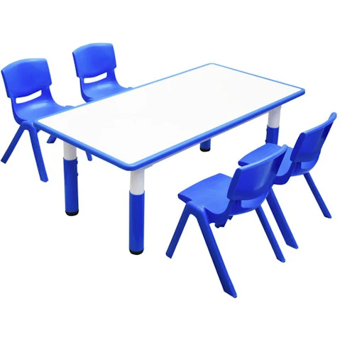 HelloDeal 120 x 60cm Kids Whiteboard Drawing Activity Table and 4 Chair Set - Blue