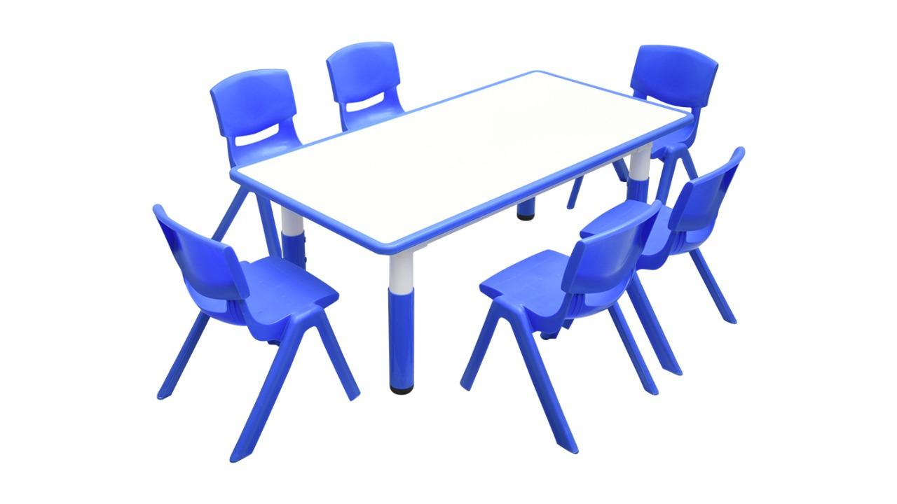 HelloDeal 120 x 60cm Kids Whiteboard Drawing Activity Table and 6 Chair Set - Blue