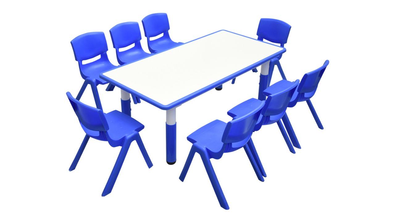 HelloDeal 120 x 60cm Kids Whiteboard Drawing Activity Table and 8 Chair Set - Blue