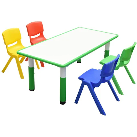 HelloDeal 120 x 60cm Kids Whiteboard Drawing Activity Table and 4 Mixed Chair Set - Green