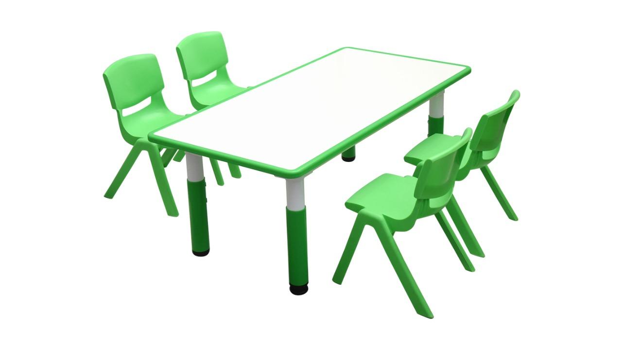 HelloDeal 120 x 60cm Kids Whiteboard Drawing Activity Table and 4 Chair Set - Green