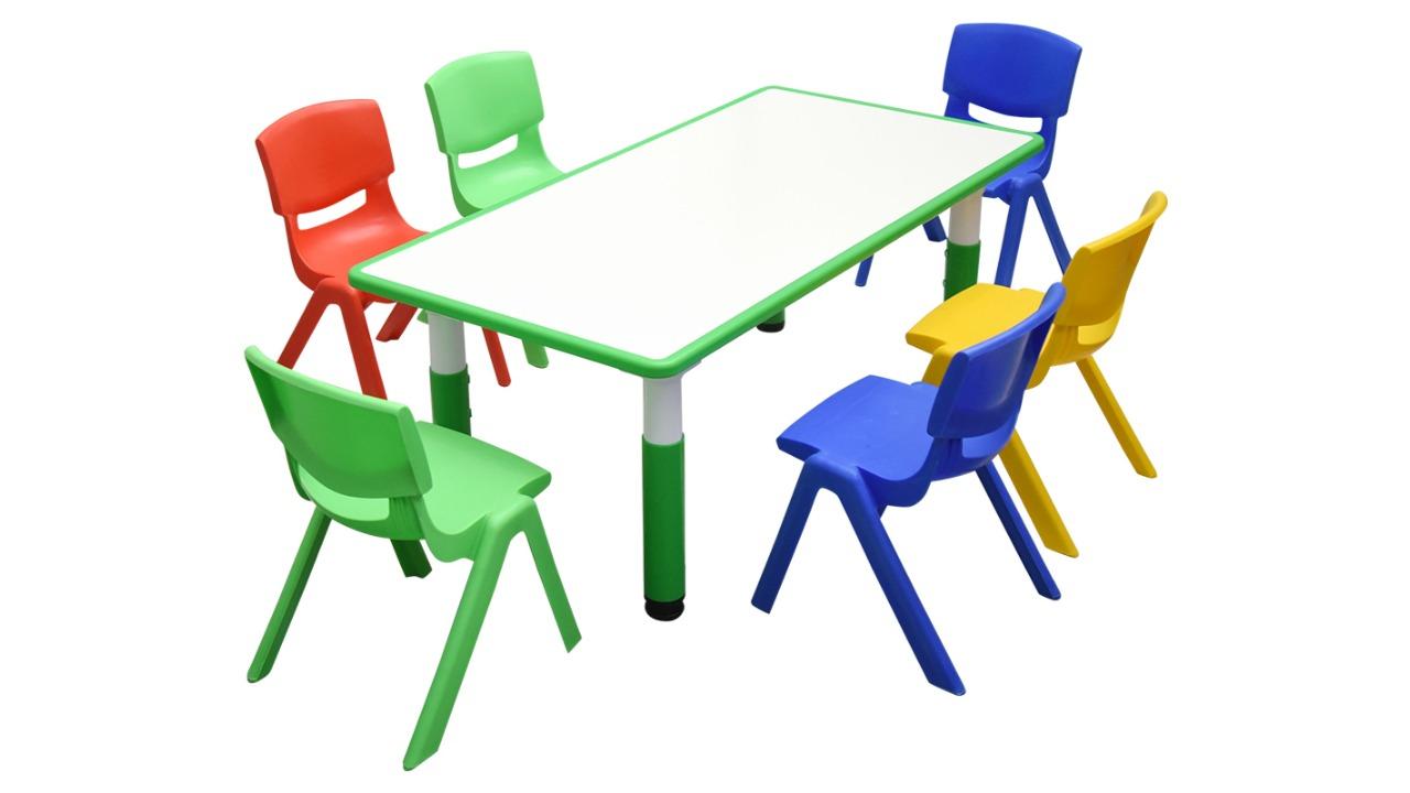 HelloDeal 120 x 60cm Kids Whiteboard Drawing Activity Table and  6 Mixed Chair Set - Green