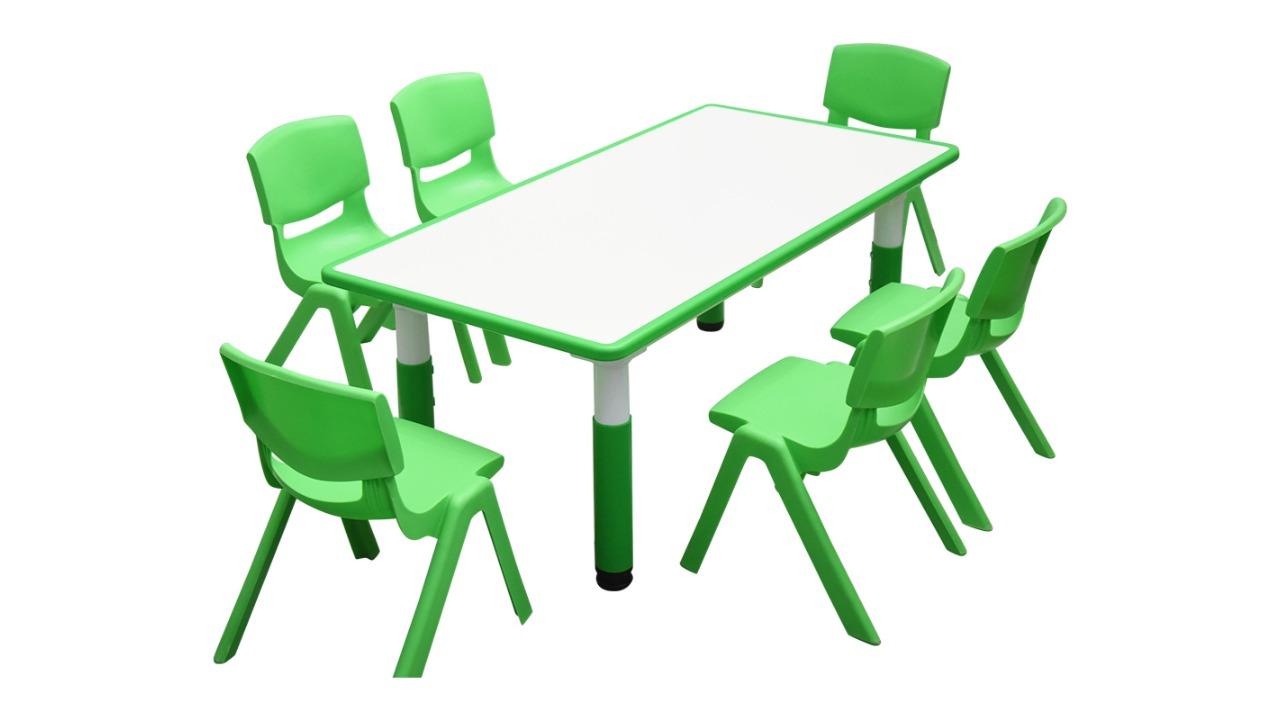 HelloDeal 120 x 60cm Kids Whiteboard Drawing Activity Table and 6 Chair Set - Green