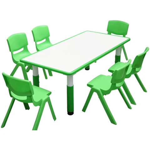 HelloDeal 120 x 60cm Kids Whiteboard Drawing Activity Table and 6 Chair Set - Green