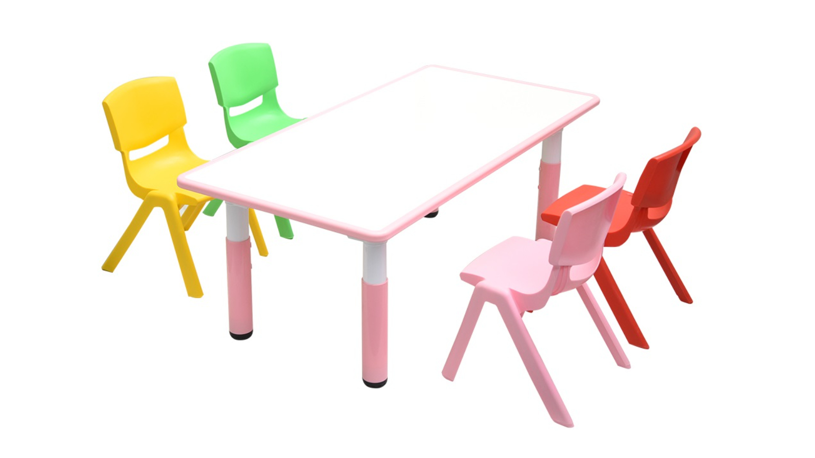 HelloDeal 120 x 60cm Kids Whiteboard Drawing Activity Table and 4 Mixed Chair Set - Pink