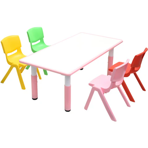 HelloDeal 120 x 60cm Kids Whiteboard Drawing Activity Table and 4 Mixed Chair Set - Pink
