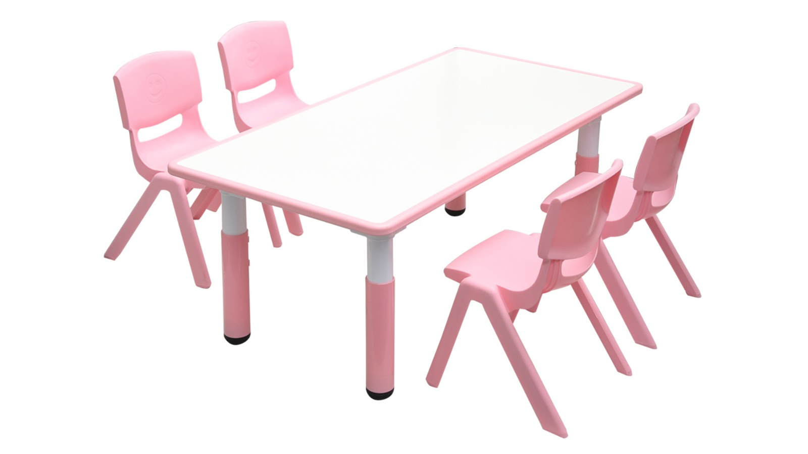 HelloDeal 120 x 60cm Kids Whiteboard Drawing Activity Table and 4 Chair Set - Pink