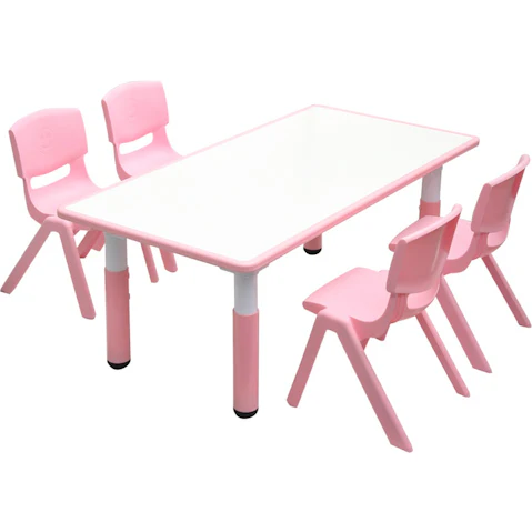 HelloDeal 120 x 60cm Kids Whiteboard Drawing Activity Table and 4 Chair Set - Pink