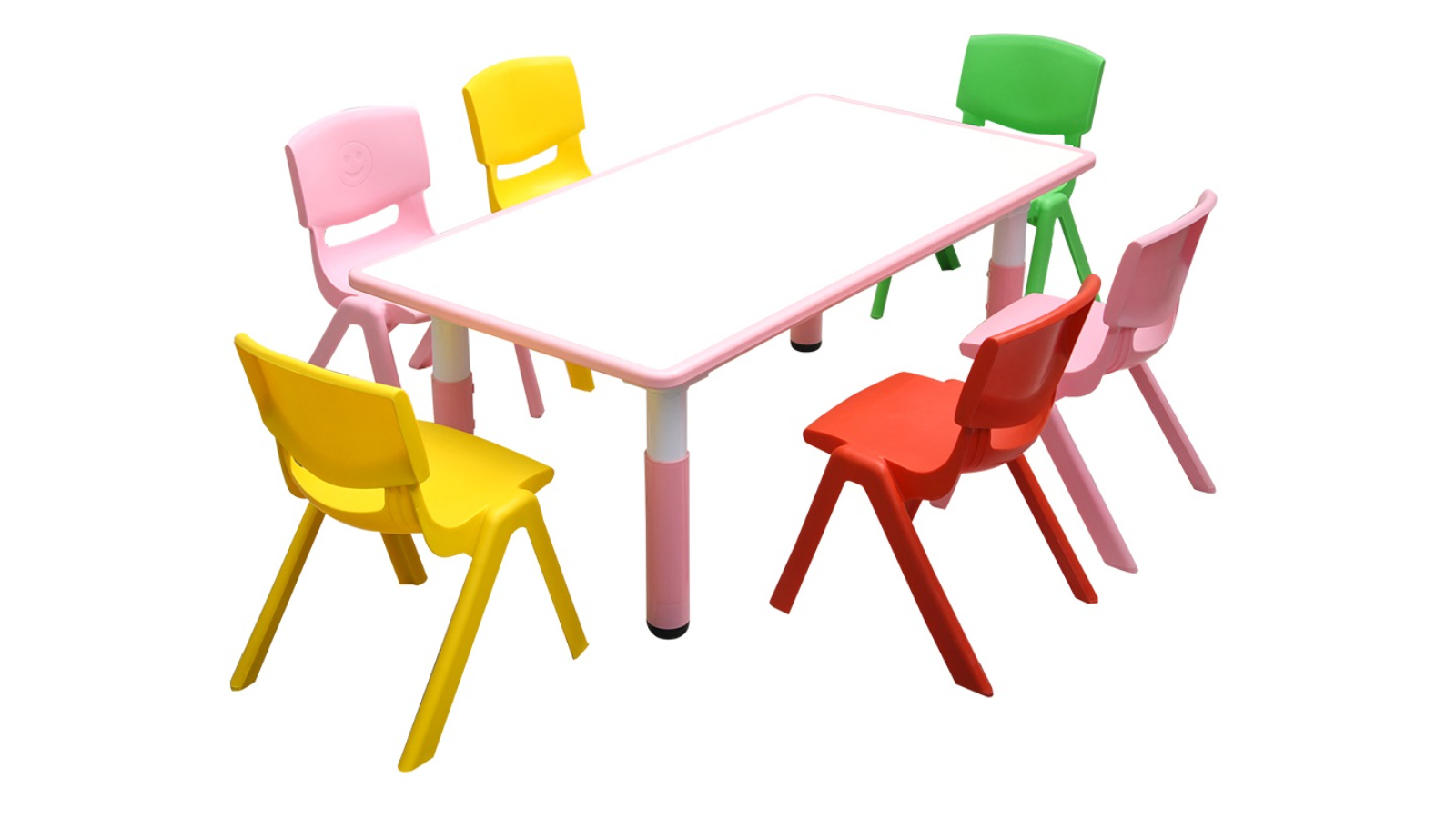 HelloDeal 120 x 60cm Kids Pink Whiteboard Drawing Activity Table and 6 Mixed Chair Set